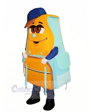 Blue and Orange Backpack Mascot Costume Cartoon