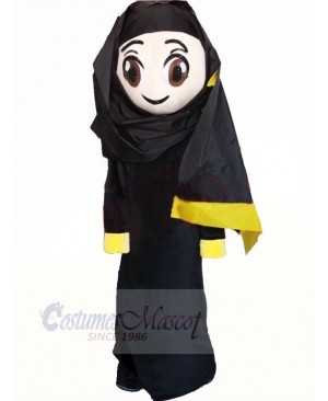 Cute Arab Girl in Black Dress Mascot Costume