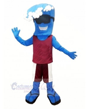 Funny Blue Wave Mascot Costume Cartoon