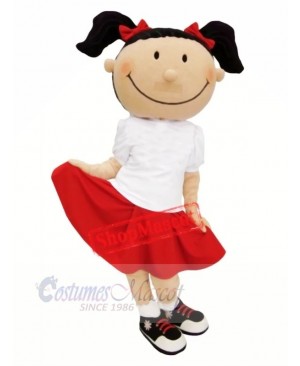 Cute Girl with Red Skirt Mascot Costume Cartoon