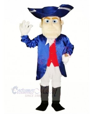 Friendly Patriot with Blue Coat Mascot Costume People