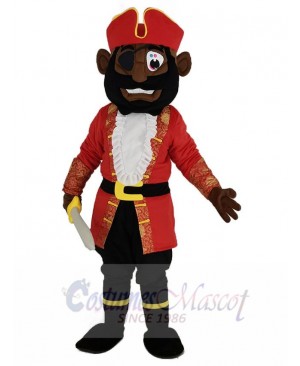 Brown Skin Pirate in Red Coat Mascot Costume