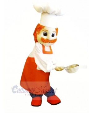 Chef Man in Orange Clothes Mascot Costume People