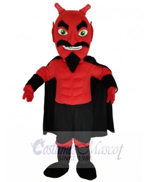 Red Devil Mascot Costume with Black Cloak Cartoon