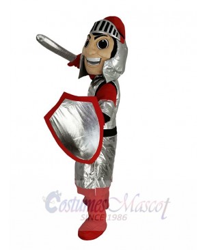 Smiling Silver Knight Mascot Costume People