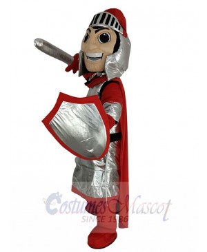 Smiling Knight with Red Cloak Mascot Costume