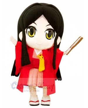 Japanese Girl with Big Eyes Mascot Costume Cartoon
