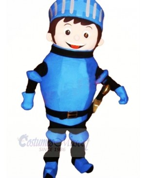 Cute Knight with Blue Coat Mascot Costume Cartoon 