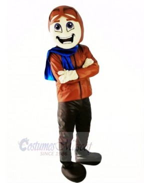 Pilot with Brown Jacket Mascot Costume Cartoon 