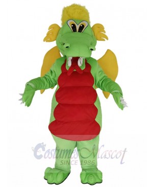 Green Dragon Mascot Costume Animal with Yellow Wings