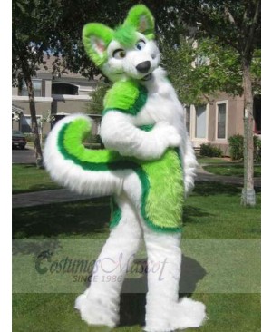 Green and White Husky Dog Mascot Costume Animal