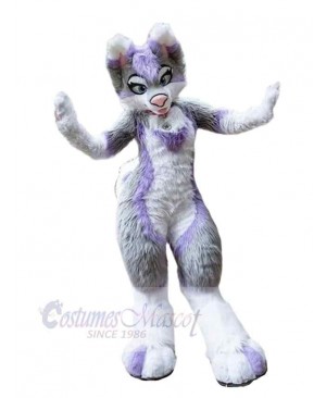 Slim Purple and Grey Husky Dog Mascot Costume Animal