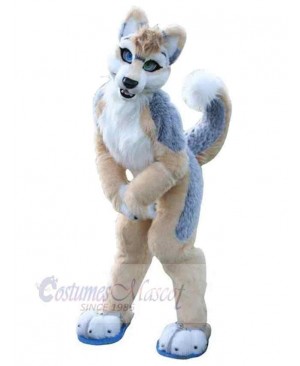 Brown and Gray Husky Dog Mascot Costume Animal