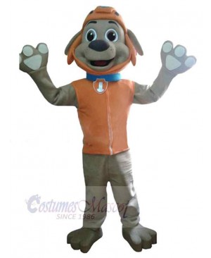Grey Dog Mascot Costume Animal in Orange Vest