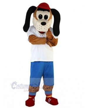 Red Hat Dog Mascot Costume Animal in White T-shirt