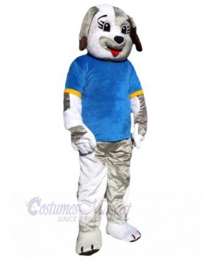 White and Gray Dog Mascot Costume Animal in Blue T-shirt