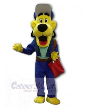 Yellow Dog Mascot Costume Animal in Blue Coat