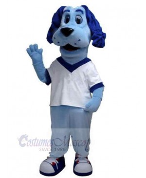 Blue Dog Mascot Costume Animal in White T-shirt