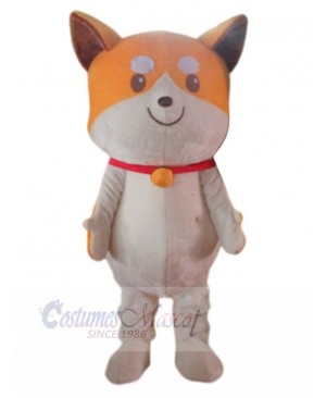 Smiling Yellow Dog Mascot Costume Animal with White Eyebrow