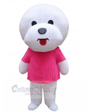 White Pet Dog Mascot Costume Animal in Pink T-shirt