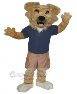 Brown Technology Dog Mascot Costume Animal in Dark Blue Clothes
