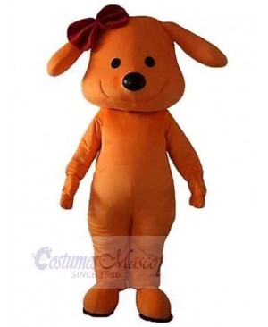 Smiling Orange Dog Mascot Costume Animal with a Knot On the Head