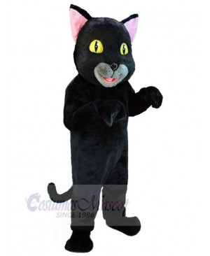 Smiling Black Cat Mascot Costume Animal with Yellow Eyes
