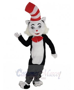 Black and White Cat Mascot Costume Animal with Red Nose