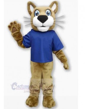 Friendly Wildcat Mascot Costume Animal in Blue T-shirt