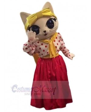 Red Long Dress Cat Mascot Costume Animal