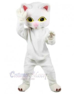 White Cat Mascot Costume Animal with Pink Nose