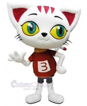 Number Three Racer White Cat Mascot Costume Animal