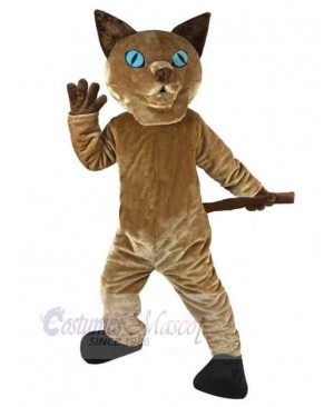 Alert Brown Cat Mascot Costume Animal with Blue Eyes