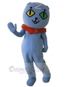 Blue Persian Cat Mascot Costume Animal with Red Collar