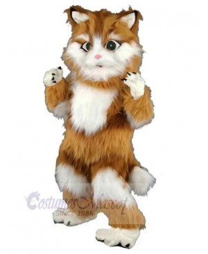 Brown and White Cat Long Fur Mascot Costume Animal