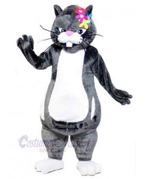 Fierce Black Cat Mascot Costume Animal with Buck Teeth