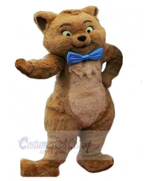 Funny Brown Cat Mascot Costume Animal with Blue Bow