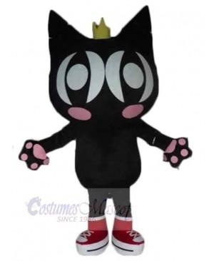 Black Cartoon Cat Mascot Costume Animal with Crown