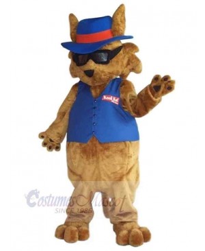 Cool Sunglasses Brown Cat Mascot Costume Animal in Blue Vest