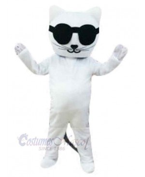 Cool White Cat Mascot Costume Animal with Sunglasses