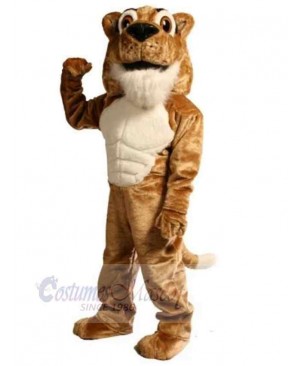 Brown Muscle Power Cat Cougar Mascot Costume Animal