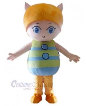 Cartoon Cat Girl Mascot Costume Animal with Blue Eyes