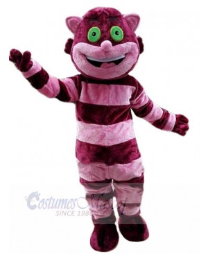 Smiling Striped Cat Mascot Costume Animal with Green Eyes