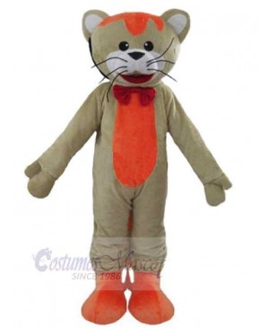 Gray and Orange Cat Mascot Costume Animal with Red Bow Tie