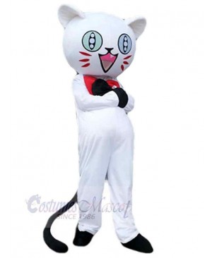 Happy Cartoon Odd-eyed White Cat Mascot Costume Animal