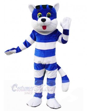 Blue and White Striped Cat Mascot Costume Animal