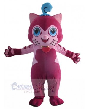 Pink Smiling Fuchsia Cat Mascot Costume Animal