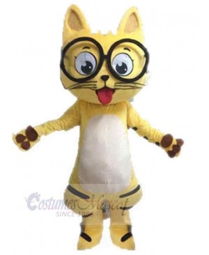 Lovely Yellow Cat Mascot Costume Animal with Glasses