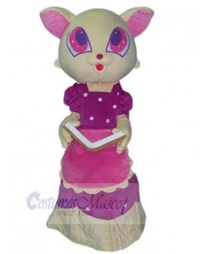 White Cat Mascot Costume Animal in Purple Dress