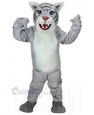 Cute Gray Wildcat Mascot Costume Animal with White Belly